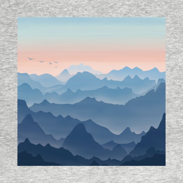 Blue and Orange Rocky Hills Landscape Digital Illustration by AlmightyClaire